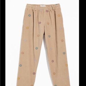 Urban Outfitters Tan Corduroy Pants with Multicolor Smile Embroidery